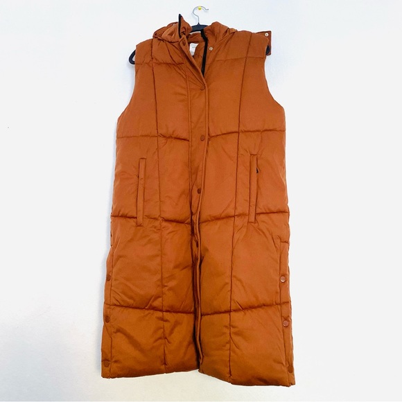 Avec Les Filles - THERMALPUFF™ Hooded Longline Puffer Vest in Cedar Brown Size M - Picture 4 of 16